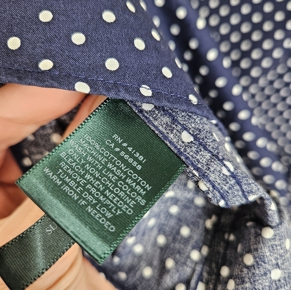 Ralph Lauren blouse dot polka navy size medium - Picture 6 of 6